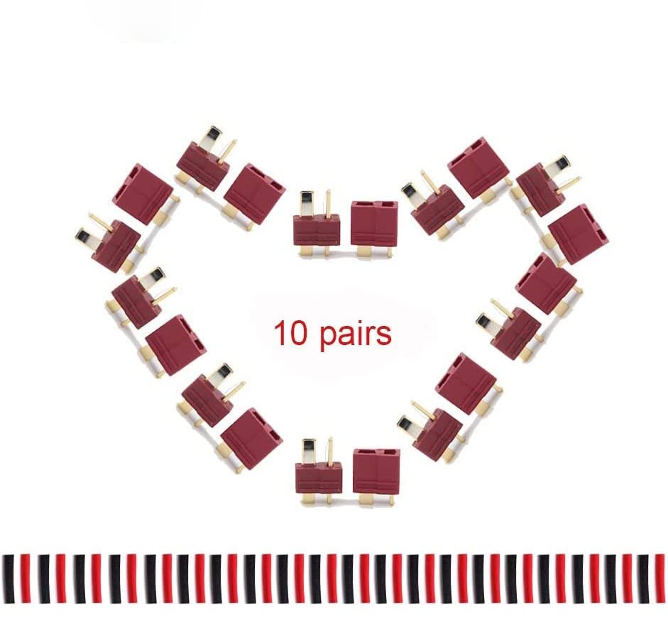 Amass 10 Pairs Deans T-Plug Connectors Male and Female with 20pairs Shrink Tubing For RC LiPo Battery