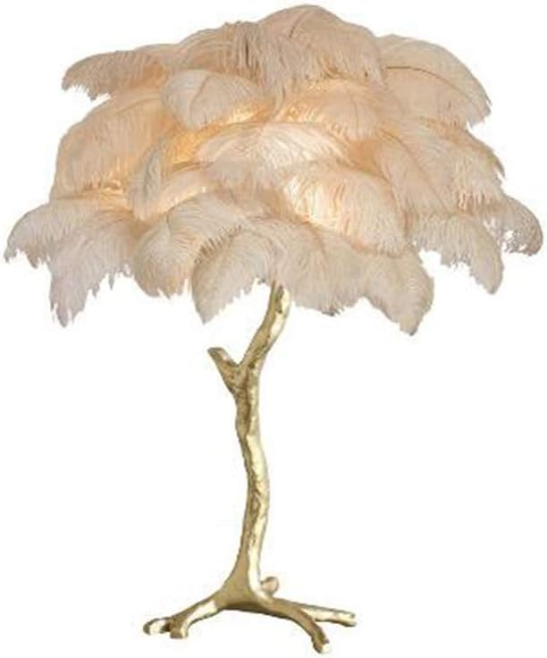 DQM E14 feather brass table lamp, White Feather Table Lamp Pure Copper, can be used in wedding centerpieces and home party decoration, light elegant, beautiful lines, crystal clear