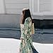 Women Boho Floral Print Long Kimono Cardigan Robe Coat Jackets with Tie Waist (L, Green)