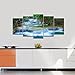 Wieco Art Peaceful Waterfall Canvas Prints Wall Art Green Trees Pictures Paintings for Living Room Bedroom Home Decorations Modern 5 Piece Stretched and Framed Forest Landscape Giclee Artwork