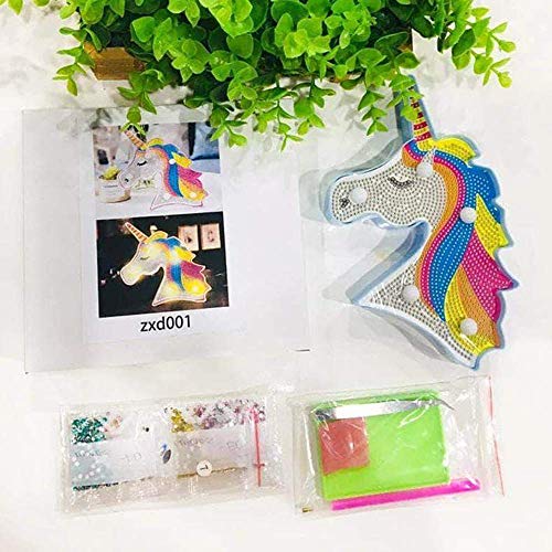 Diamond Painting Unicorn with LED Lights DIY Special Shaped Full Drill Crystal Diamond Drawing Bedside Lamp for Home Decoration or Christmas Gifts-6x6inch (Unicorn A) - Thumbnail 4