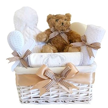 My First Teddy Willow Basket Unisex Baby Gift Baby Gift Basket Baby Shower Gifts Neutral Newbornl Maternity Gift Baby Christening Gift Basket Wrapping Quick Shipping Amazon De Baby