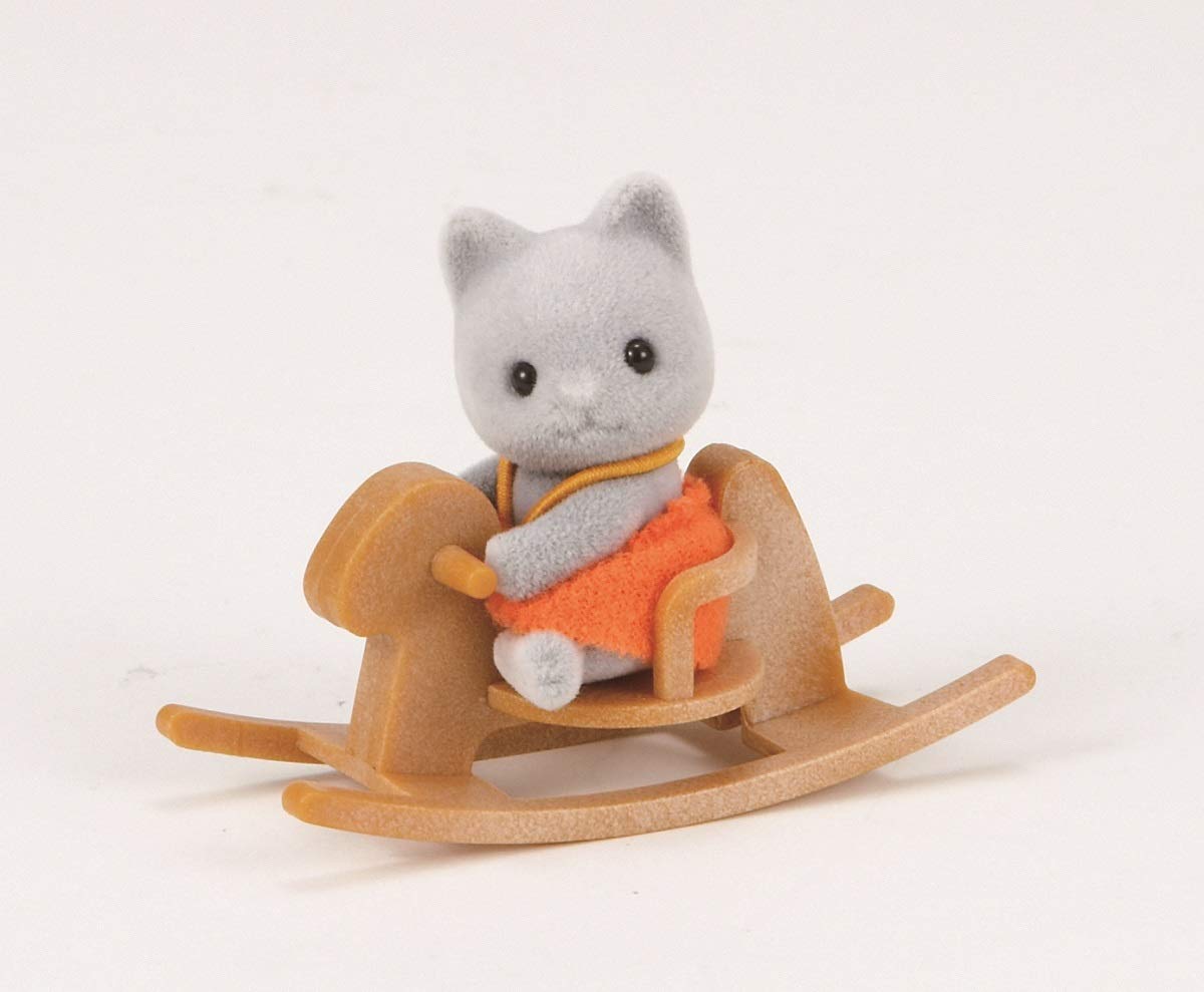 Sylvanian Families - Grey Cat Baby with Rocking Horse