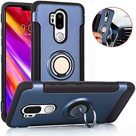 LG G7 Case, LG G7 ThinQ Case, Slim Drop Protection Cover, Ring Grip Holder Stand, Back Magnetic Circle With Air Vent Magnetic Car Vent Mount - Metallic Blue