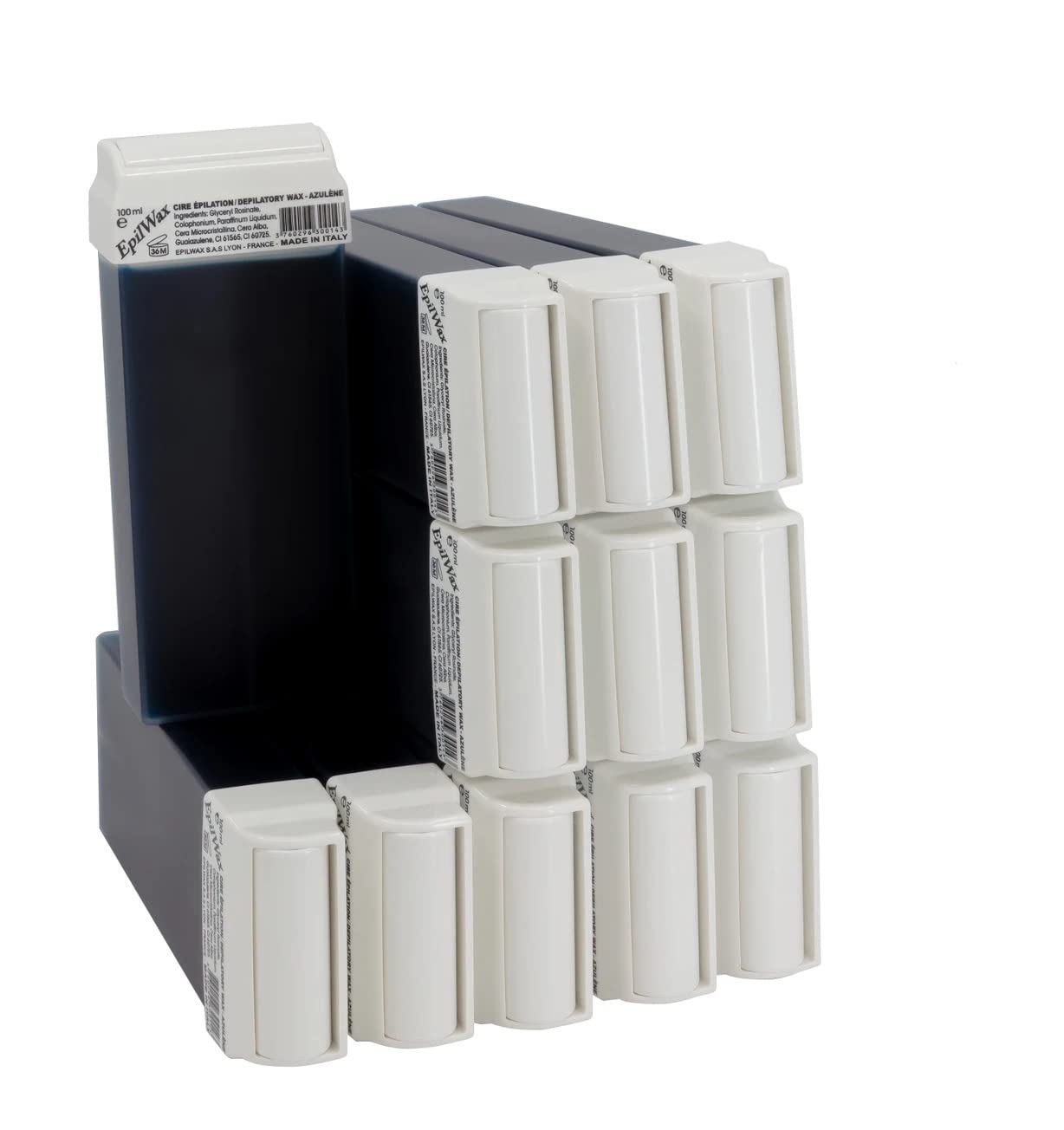 EpilWax Set of 12 Azulene Wax Cartridges for Hair Removal - Large 100 ml Roll-on Waxing Refills