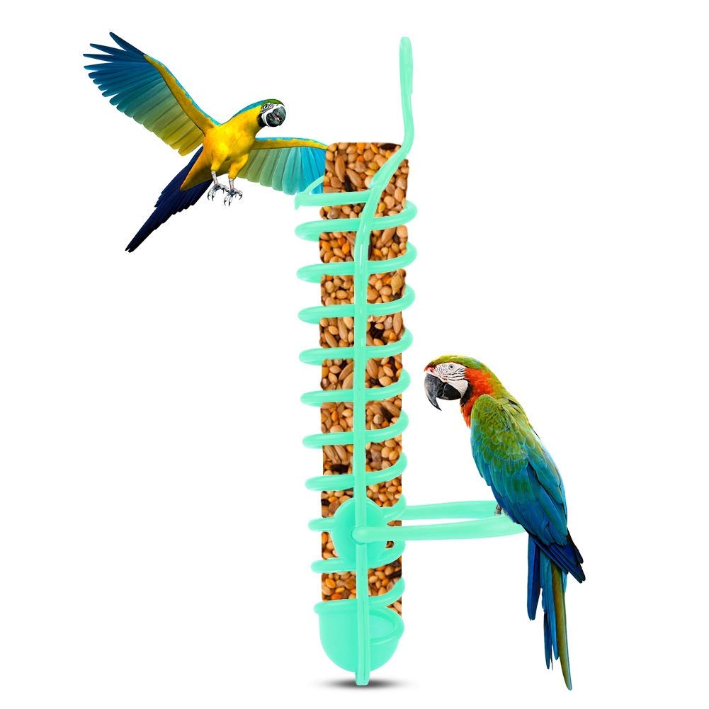 Fdit Parrots Feeder Basket Plastic Food Fruit Feeding Perch Stand Holder for Pet Bird Supplies Fruit Vegetable Millet Container(Green)