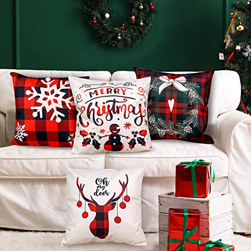 VGOODALL Christmas Pillow Covers, 4 PCS 18 Christmas Sofa Throw Pillow Case Random Style