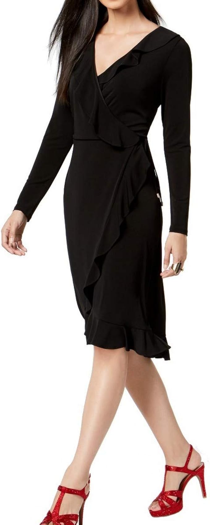 ruffle wrap dress black