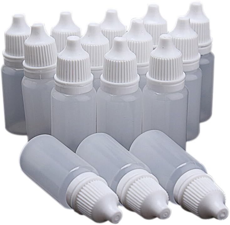 50xToruiwa Liquid Dropper Bottle Squeezable Refillable Plastic Empty Eye Liquid Bottle Portable Liquid Essential Oil Container White 10ml