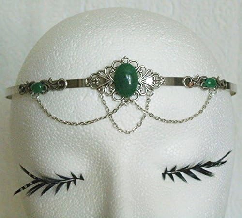 Green Agate Circlet, handmade jewelry renaissance medieval Victorian Edwardian art nouveau art deco tudor celtic headpiece