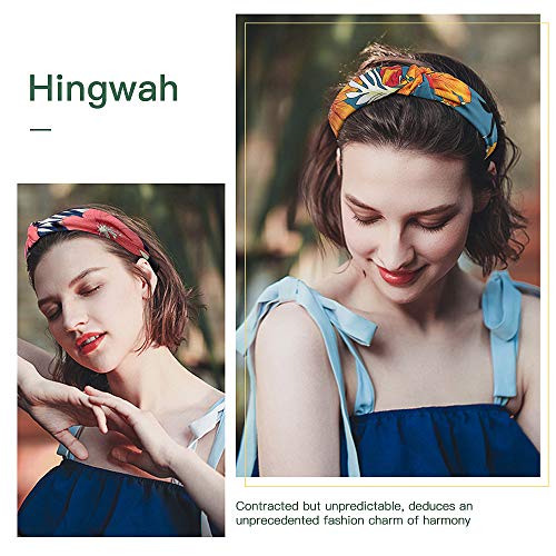 10 PCs Hingwah Wide Headbands Cotton and Chiffon Hair Band, Yoga Top Knot Headwrap Turban Hair Hoop - Fashion Floral Elastic Hair Accessories for Women Girls