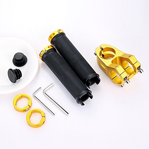 PGMJ Aluminum Alloy 31.8 Stem 45mm Bike Stem Mountain Bike Stem Short BMX Parts Road Bike, Bicycle, BMX, MTB, Fixie Gear, Cycling Short Handlebar Stem and 1 Pair Bike Handle Bar Grips (Gold) - Thumbnail 6