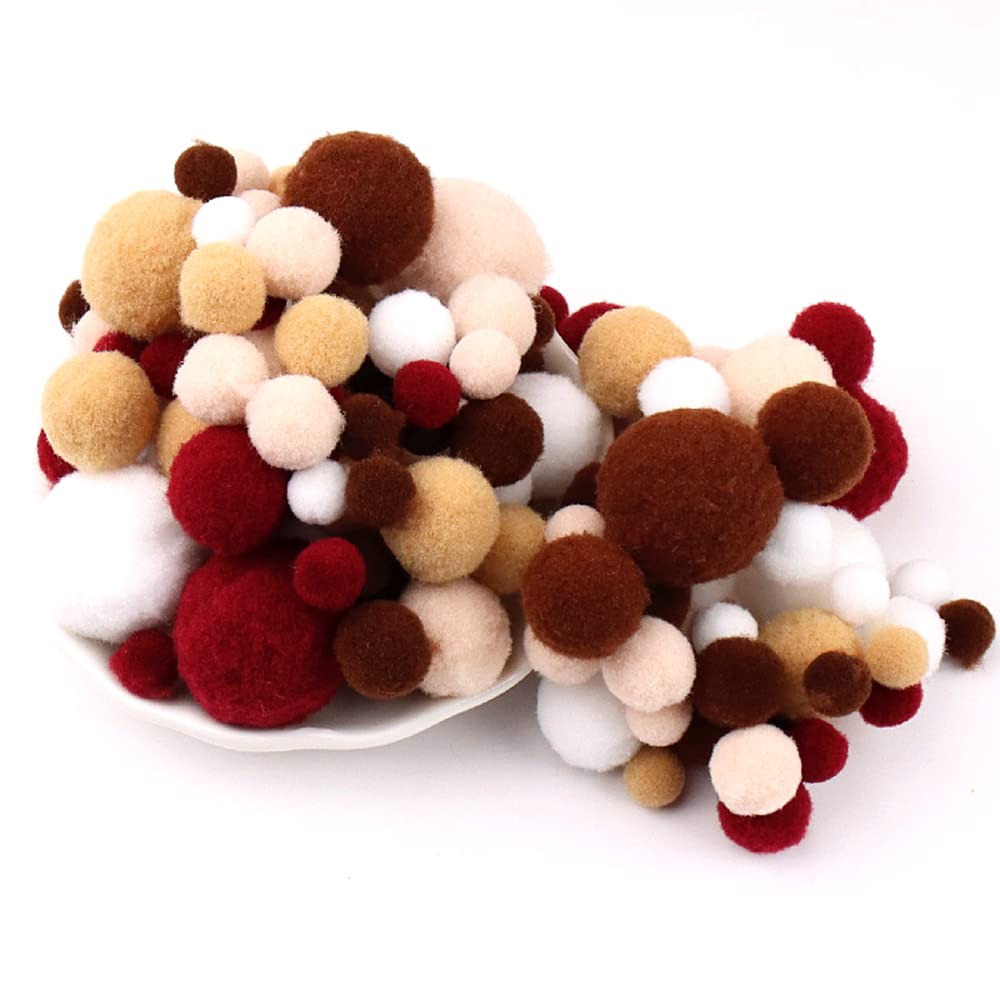 135 Colourful Pompoms for Crafts,10-30 mm Mini Pompoms Balls,Small Pompoms Balls,Fluffy Colourful Pom Pom Decoration Pompom Plush Balls Craft Accessories for Sewing Decoration DIY Crafts,Brown Khaki