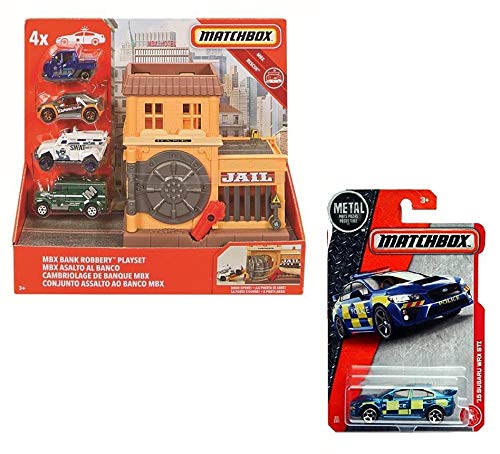 Matchbox Rescue Bank Robbery Playset with Bonus '15 Subaru WRX STI Police Car Bundle (2 Items)