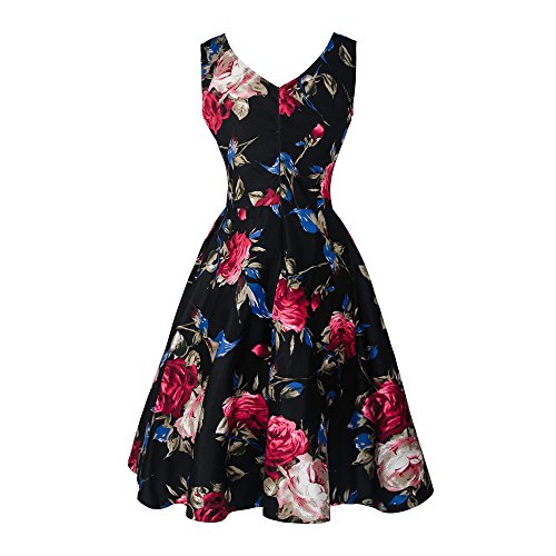Dreaweet 1950's Vintage Floral Sleeveless Women's Cocktail Party Retro Swing Dress