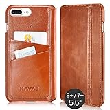 KAVAJ iPhone 7 Plus case leather "Dallas" cognac brown - genuine leather cover with business card holder. Slim flip case as premium accessory for Apple iPhone 7 Plus doubles as a wallet