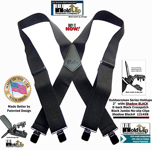 Holdup 2" Wide Outdoorsman Series Shadow Black Suspenders for Men with Patented "No-Slip" Metal Clips - Thumbnail 6
