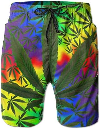 LWI DIW Bright Pot Leaves Men Summer Quick Dry Beach Surfing Board Shorts Swim Trunks With Mesh Lining