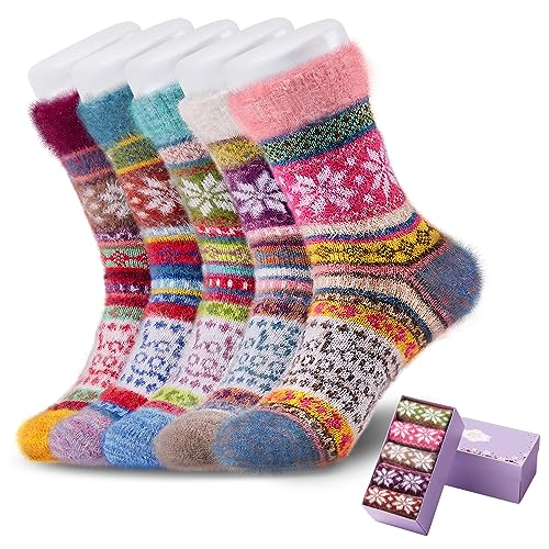 ICEIVY 5 Pair Fuzzy Cozy Socks for Women - Warm Comfy Soft Casual Home Sleep Winter Wool Socks - Gifts for Women