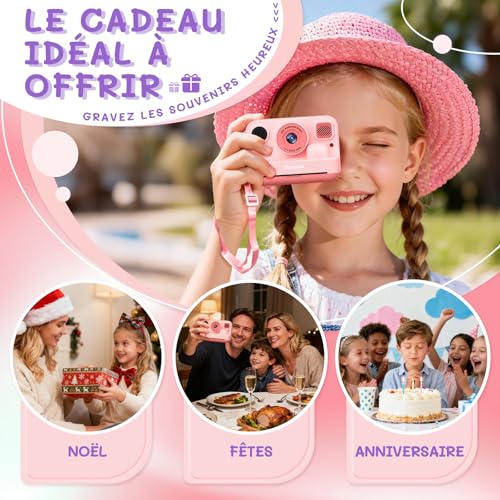 Instant Camera Child Gift Toy Girl Boy 3-12 Years, AWANFI Digital Video Camera 1080P 32GB Card with 3 Rolls of Paper and Bluetooth APP Printing