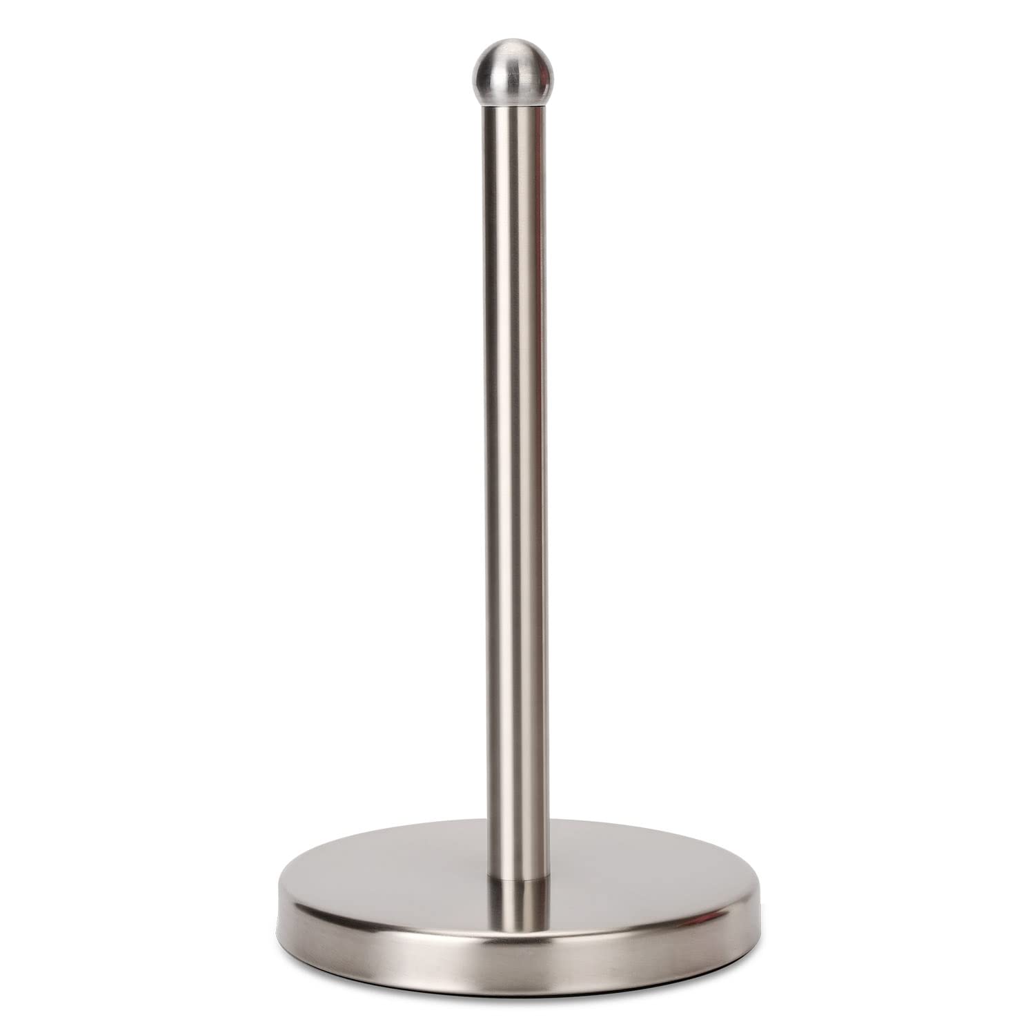 Heavy Weighted Paper Towel Holder - Easy One-Handed Design for Kitchen Stand Dispenser, Sturdy Base for Standard and Mega Rolls (Brushed - Stainless Steel Base)