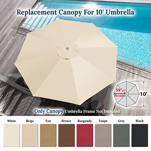 BenefitUSA 10' Umbrella Canopy Top Cover Patio Replacement Top Cover 8 Ribs Outdoor Sunshade (Off White)