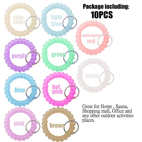 QY 10PCS Colorful Bright Colors Plastic Spiral Coil Wrist Band Key Ring Chain Frosted Series