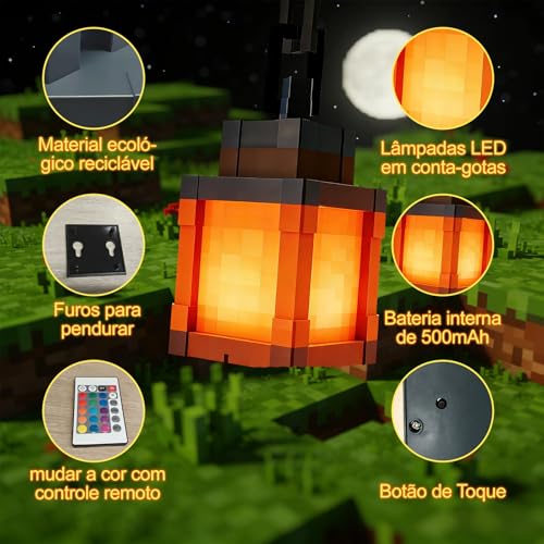 Lanterna Pixelada Lâmpada de Luz Noturna, Luzes Noturnas Recarregáveis de Mesa e Parede, 16 Cores Variáveis, com Controle Remoto e Bem Comointerruptor Tátil, Adequado para Decoração de Quarto