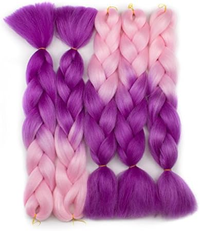 Alica Synthetic Braiding Hair Jumbo Braids Ombre Hair Extension Kanekalon Fiber Multiple Tones Pack of 5 (24 inch, Light Pink to Purple)