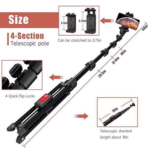Selfie Stick Tripod, 59" AllinOne Extendable Portable Bluetooth