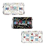 Happy 90th Birthday Party Miniatures Candy Bar Wrapper Stickers - Multi-Colored (Set of 54)