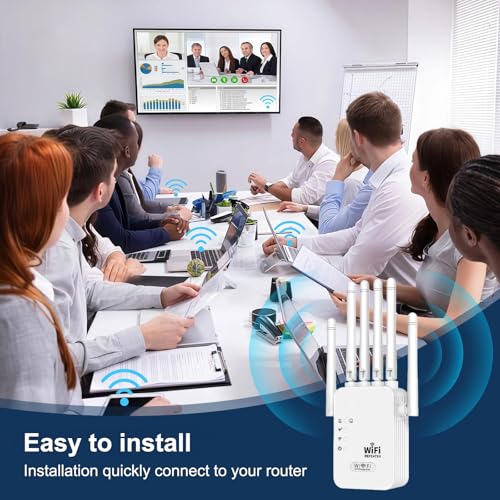 WiFi Repeater,WiFi Extender Signal Booster,1200Mbps,5G/2.4G Dual Band WiFi Extender with Ethernet Port,9800 sq ft Coverage,Supports 50+ Devices,Repeater/AP Mode,Six Antennas,WPA2,One-touch Setting