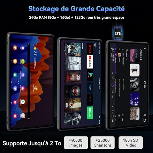 TABWEE Android 16 Tablette avec Clavier - 11 Pouces, 24Go+128Go(2To TF), Unisoc T615, 8000 mAh, 13 MP+5 MP, Gemini AI, Widevine L1, 5G WiFi, Claviers, Souris, Stylet et Tablette Tactile - Bleu