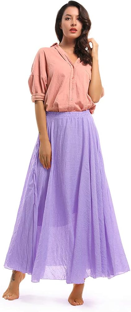 OCHENTA Women's Light Bohemian Flowy Full Circle Long Maxi Skirt at  Women’s Clothing store