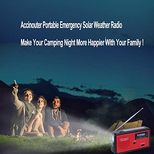 Portable Emergency Solar Weather Radio Hand Crank Self Powered Earthquake AM/FM/NOAA Radios, LED Flashlight, SOS Alarm, Reading Lamp and 1000mAh Power Bank for Emergency Indoor Outdoor (Red & Black)