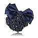 So Beauty Women's Classic Rhinestone Pleated Bowtie Snood Hair Net with French Barrette for Buns Blue