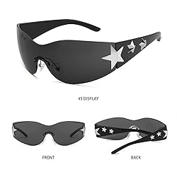 Haqptul Rimless Y2K Sunglasses Star Wrap Around