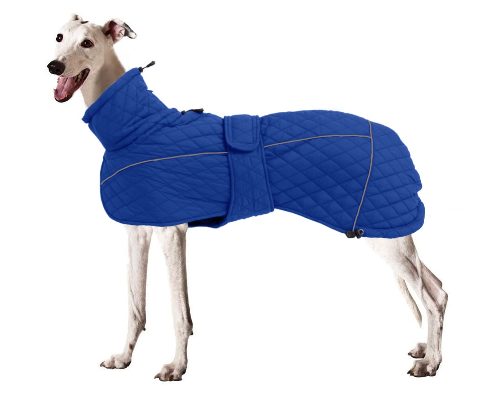 Morezi Greyhound lurcher winter coat whippet warm coats water resistant dog jacket hook loop closure zipper harness hole - Navy - Xlarge