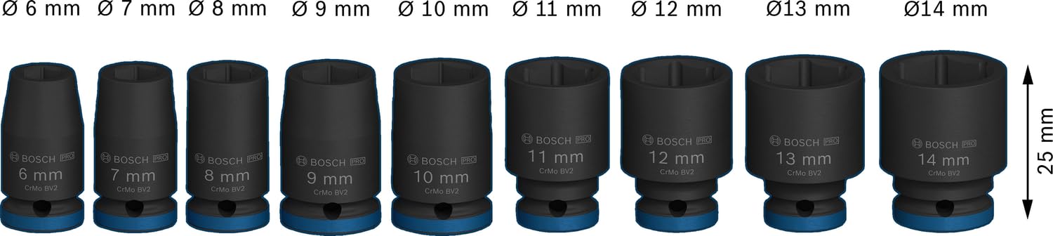 Bosch 9x PRO Impact Steckschlüsseleinsatz-Set (31 x 28 mm, Professional Zubehör Bohrer und Schrauber) 3