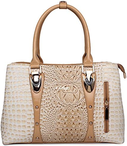 ZMQN Women Handbags Tote Bags Crocodile Pattern PU Leather Top Handle Fashion Purse Hand Luxury Bags for Women Famous Brands (White)