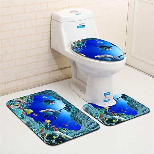 Sammid 3 PCS Bath Rugs Set, 3 PCS/Set Non-Toxic Non-Slip Not moldy Comfortable Pedestal Rug + Lid Toilet Cover + Bath Mat Easy to Clean for Home Bathroom Bedroom Decoration - Thumbnail 2