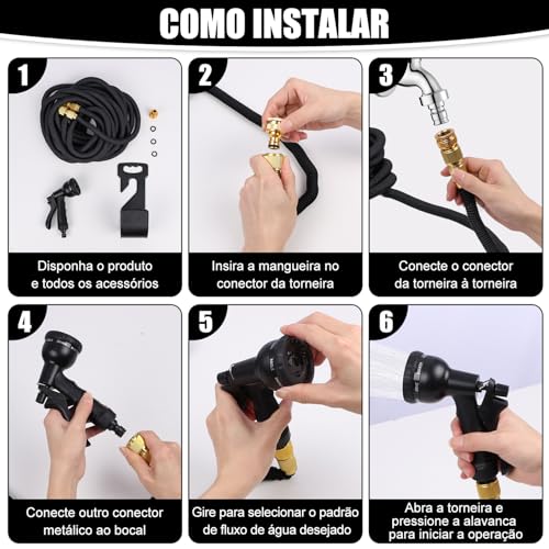30 m Mangueira de Jardim Retrátil com Pulverizador de 8 Bicos Funcionais, mangueiras de água leves à prova, Mangueira Lava Rápido Carro Expansível Flexível, Mangueira Magica