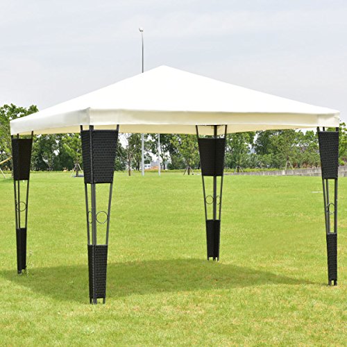 oldzon Outdoor 10'x10' Rattan Wicker Gazebo Canopy Tent Shelter Awning W/Beige Cover with Ebook