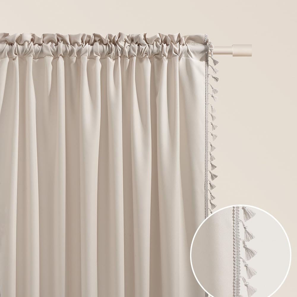 ROOM99 Lara Curtain with Ruffle Tape, 140 x 260 cm, Width x Height Sliding Curtains, Modern Curtain, Living Room, Bedroom, Light Beige, 1 Piece