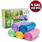 Small Trash Bags, FORID 4 Gallon Garbage Bags Thin Material Small Size 15-Liters For Office, Home Waste Bin, 150 Counts 5 Color
