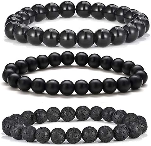 MONOOC Lava Rock Mens Beads Bracelet - 8mm Tiger Eye Lava Rock Stone Beads Bracelet Stress Relief Anxiety Bracelet Aromatherapy Essential Oil Diffuser Bracelets Yoga Beads Bracelets