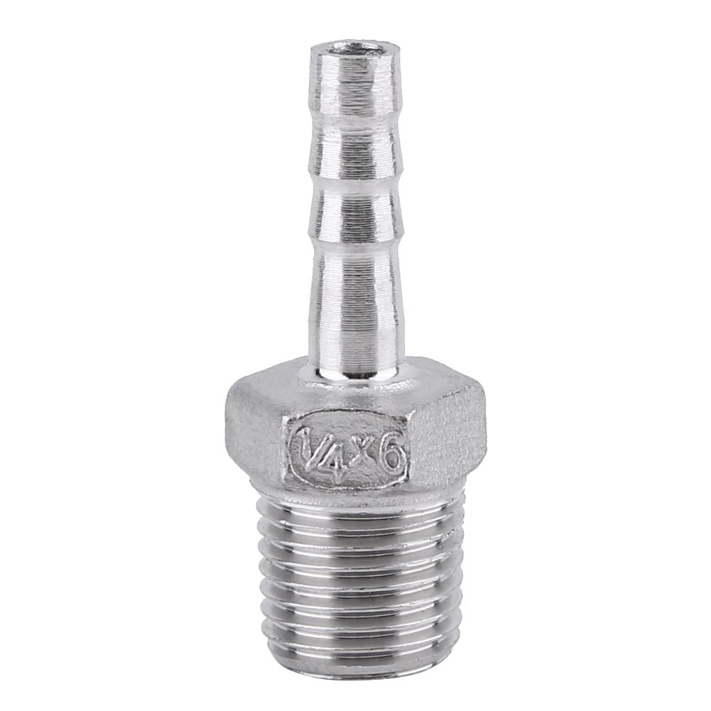 Stainless Steel 304 Male Thread Pipe Fitting Barb Hose Tail Connector BSP 1/4 Inch x 6mm Tube Adapter for Fluid Transfer Systems Industrial Plumbing Hydraulic Applications
