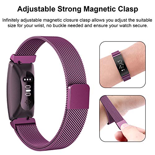 SWEES Metal Band Compatible Fitbit Inspire & Fitbit Inspire HR, Milanese Mesh Stainless Steel Magnetic Replacement Band Accessories Small Large for Women Men, Silver, Black, Lilac, Sangria, Champagne - Thumbnail 5