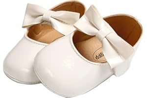 Myleleya Baby Girls Mary Jane Flats with Bowknot Flowers Princess Wedding Dress Ballet Shoes Non-Slip Toddler First Walkers Newborn Crib Shoes
