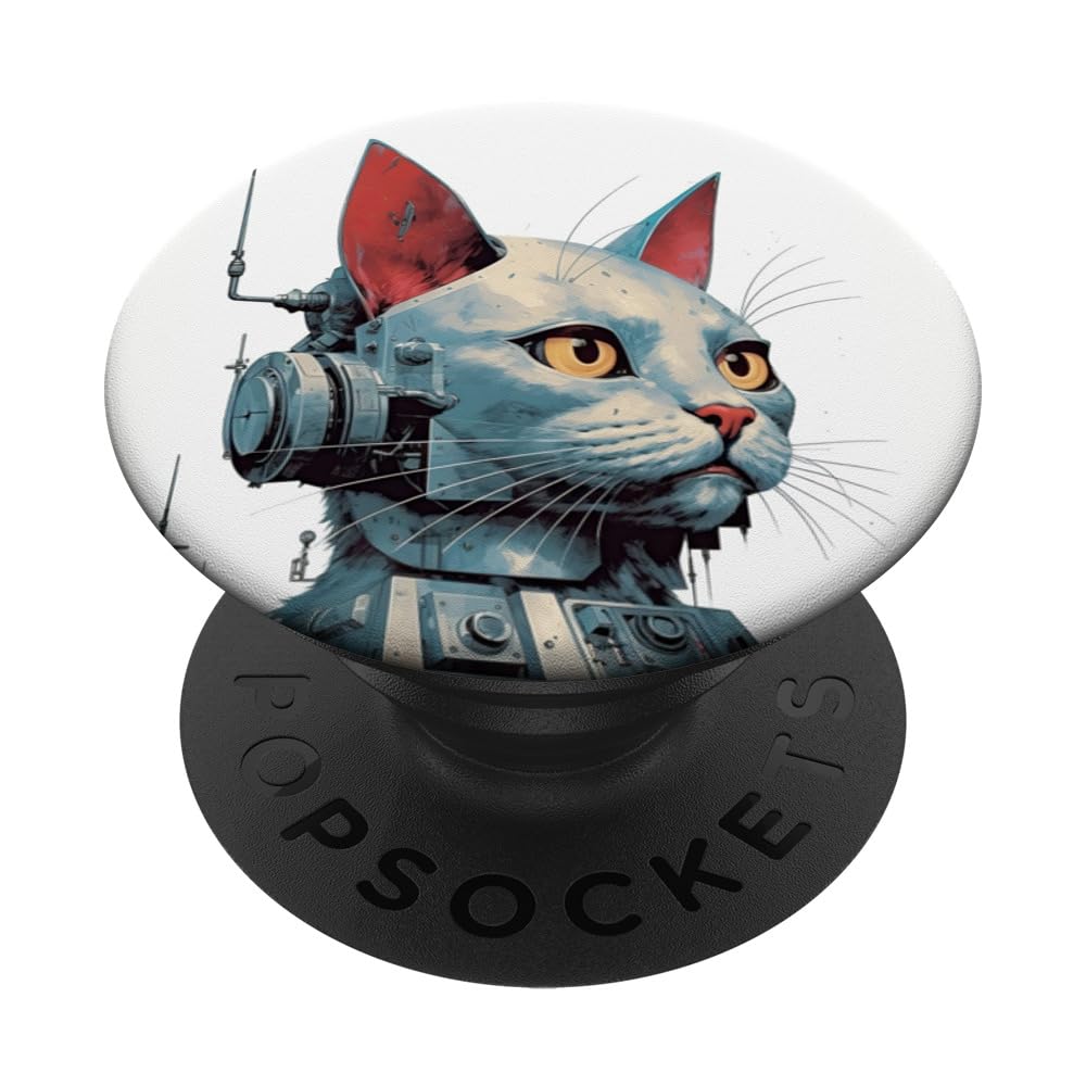 Retro Cyborg Robot Space Cat VI PopSockets Swappable PopGrip